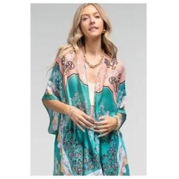 Kimono Lightweight Aqua and Peach ColorsOne Size - Picture 3 of 6